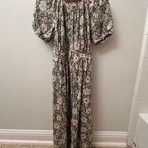 Linen floral Puff Sleeve Maxi Dress brooks brothers